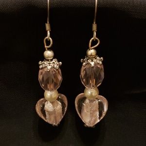Pink Glass and white Glass Pearl Earrings
